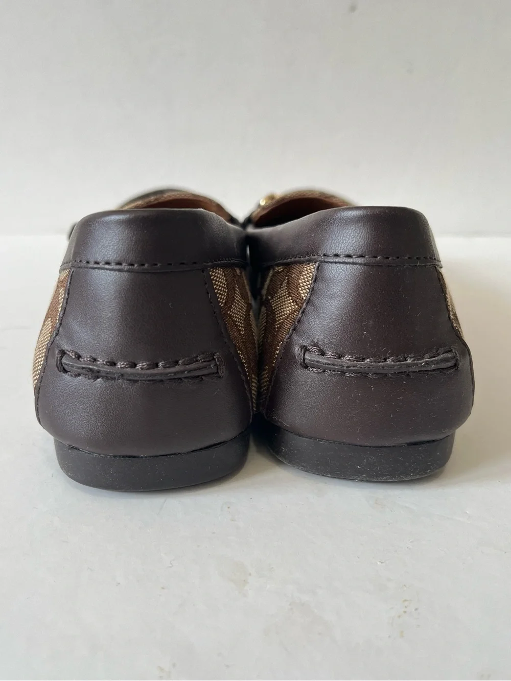 Coach olive Brown Signature logo Gold Hardware Canvas Driving Loafers size 7.5B